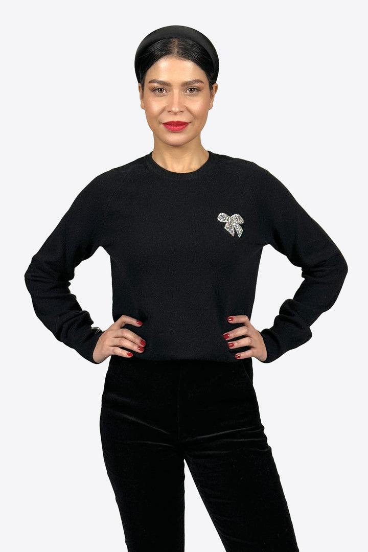 embellished cashmere sweater black (silver bow)